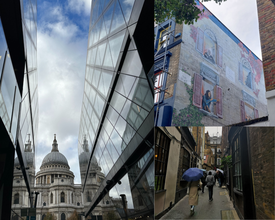 St. Paul's Cathedral, Mural in Notting Hill and Alley in Trafalgar Square - pictures by Marietta Pötz, Selina Rebhandl and Alina Hren
