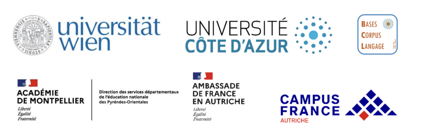 Logos of the University of Vienna, Université Côte d'Azur, Académie de Montpellier, Ambassade de France en Autriche, Campus France Autriche