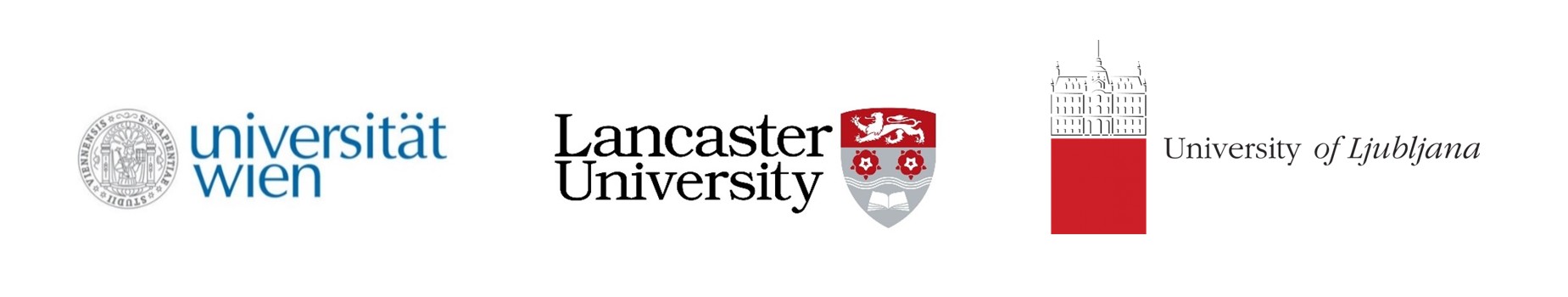 Logos of the University of Vienna, Lancaster University and University of Ljubljana